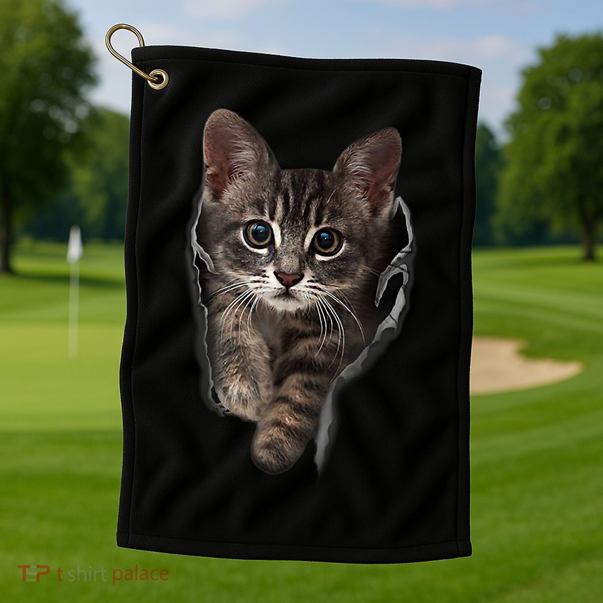 Brown Kitten Staring Cute TShirt Cats Gift Golf Towel