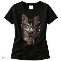 Brown Kitten Staring Cute TShirt Cats Gift Women's T-Shirt thumb 0
