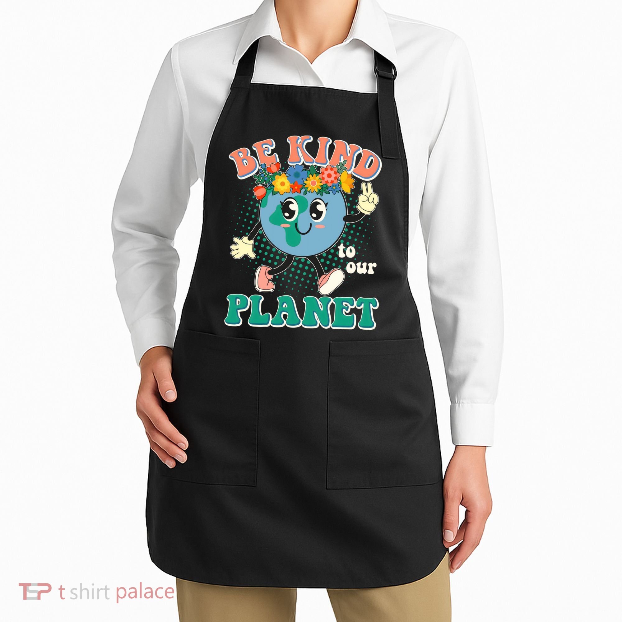 Be Kind To Our Planet Cute Retro Hippie Earth Apron