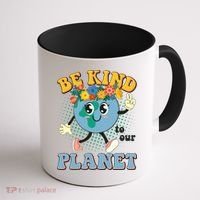 Be Kind To Our Planet Cute Retro Hippie Earth Coffee Mug thumb 1