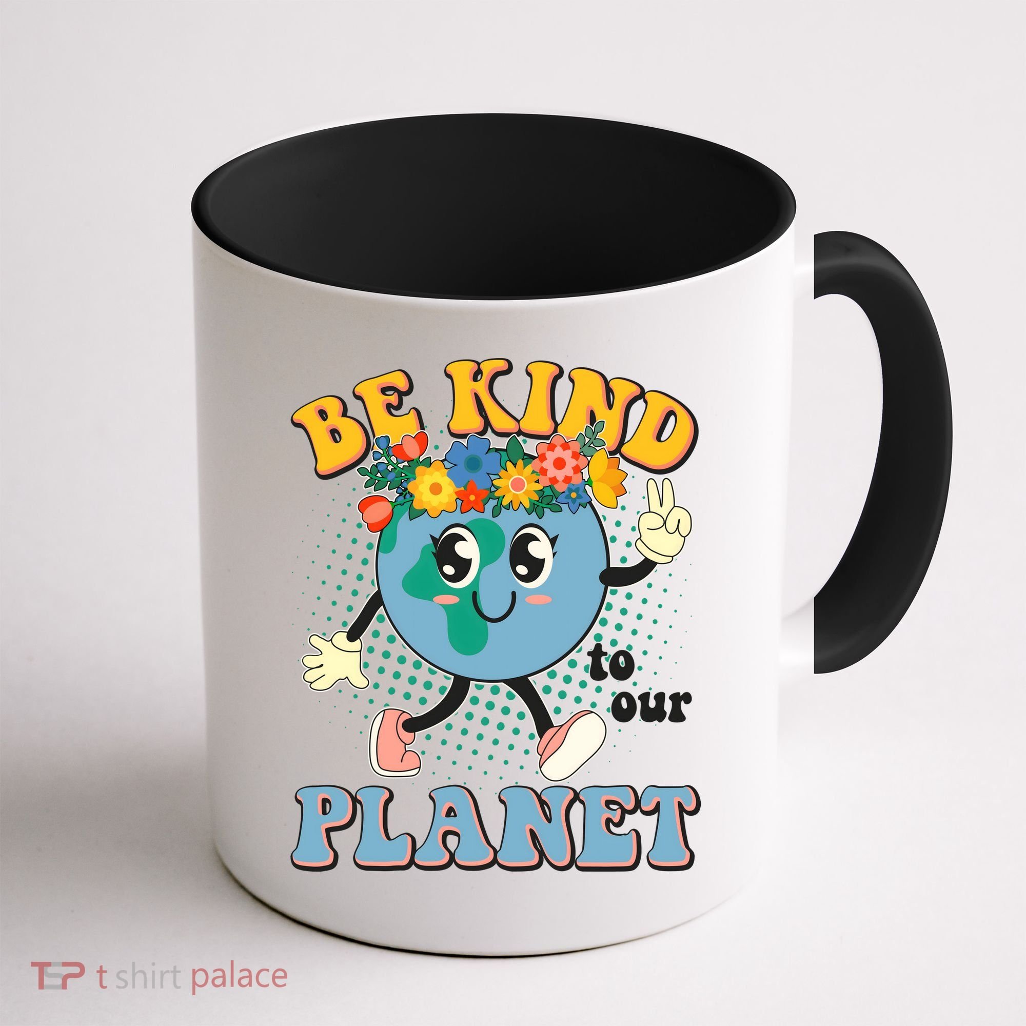 Be Kind To Our Planet Cute Retro Hippie Earth Coffee Mug