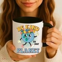 Be Kind To Our Planet Cute Retro Hippie Earth Coffee Mug thumb 3