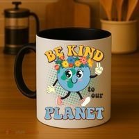 Be Kind To Our Planet Cute Retro Hippie Earth Coffee Mug thumb 4