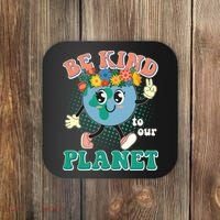 Be Kind To Our Planet Cute Retro Hippie Earth Coaster thumb 0