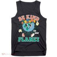 Be Kind To Our Planet Cute Retro Hippie Earth Tank Top thumb 0