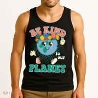 Be Kind To Our Planet Cute Retro Hippie Earth Tank Top thumb 3