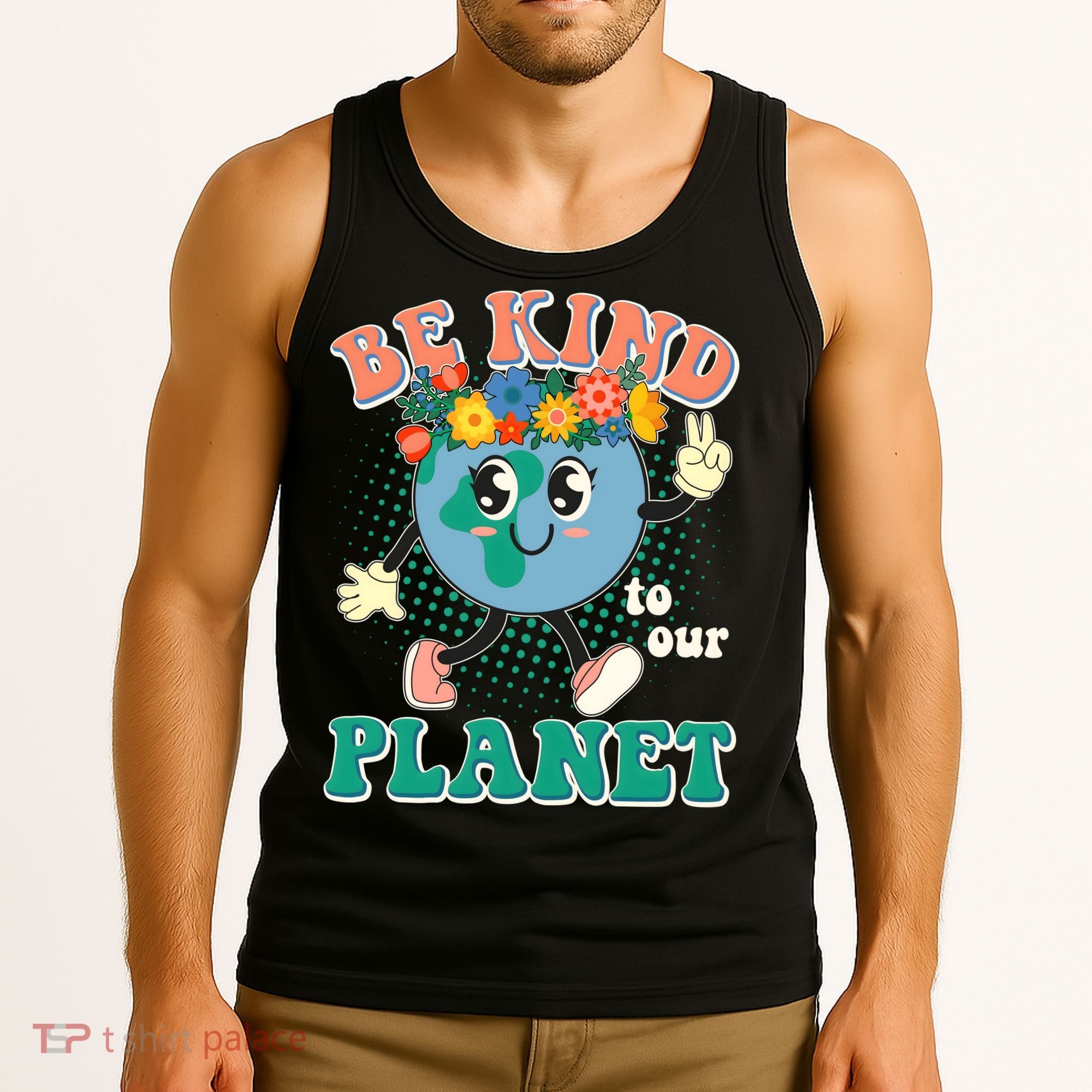Be Kind To Our Planet Cute Retro Hippie Earth Tank Top