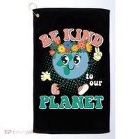 Be Kind To Our Planet Cute Retro Hippie Earth Golf Towel thumb 0