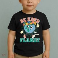 Be Kind To Our Planet Cute Retro Hippie Earth Toddler T-Shirt thumb 2
