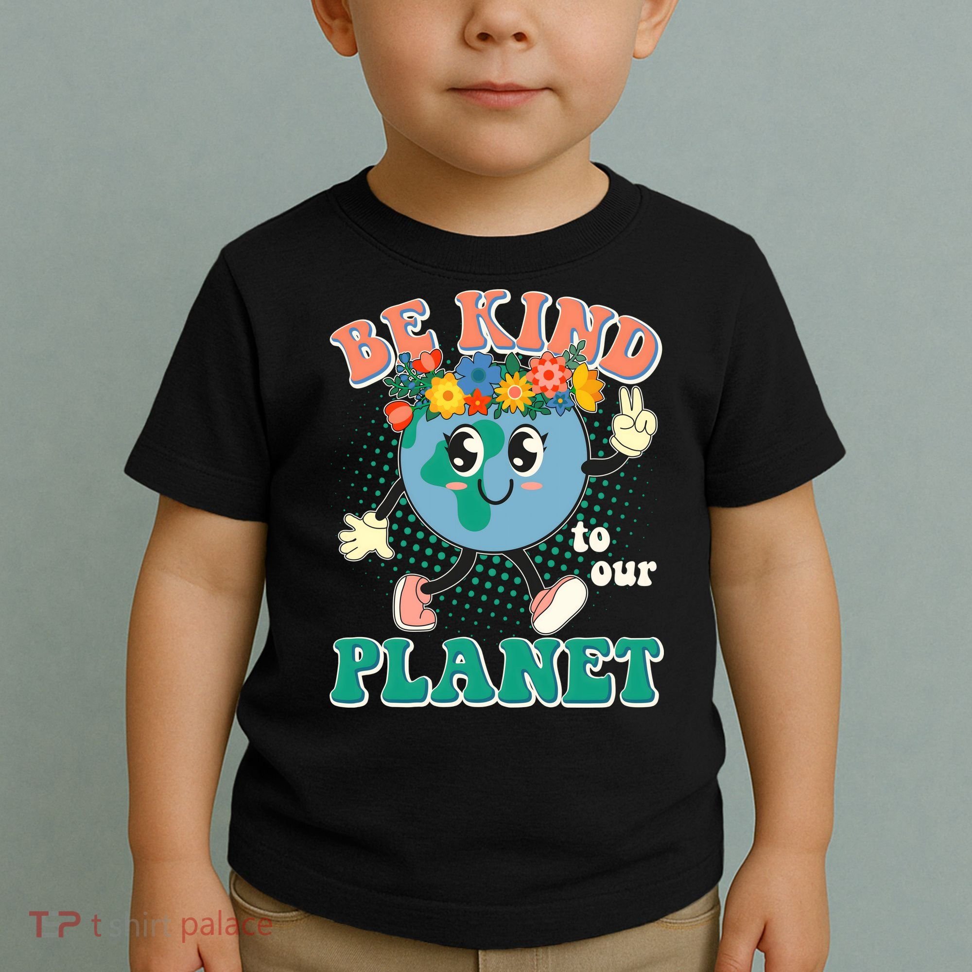 Be Kind To Our Planet Cute Retro Hippie Earth Toddler T-Shirt