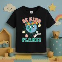 Be Kind To Our Planet Cute Retro Hippie Earth Toddler T-Shirt thumb 3