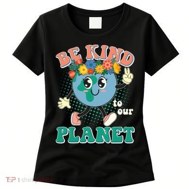 Be Kind To Our Planet Cute Retro Hippie Earth Women's T-Shirt