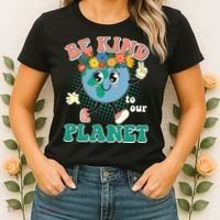 Be Kind To Our Planet Cute Retro Hippie Earth Women's T-Shirt thumb 2