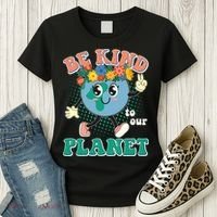 Be Kind To Our Planet Cute Retro Hippie Earth Women's T-Shirt thumb 3