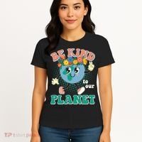 Be Kind To Our Planet Cute Retro Hippie Earth Women's T-Shirt thumb 4