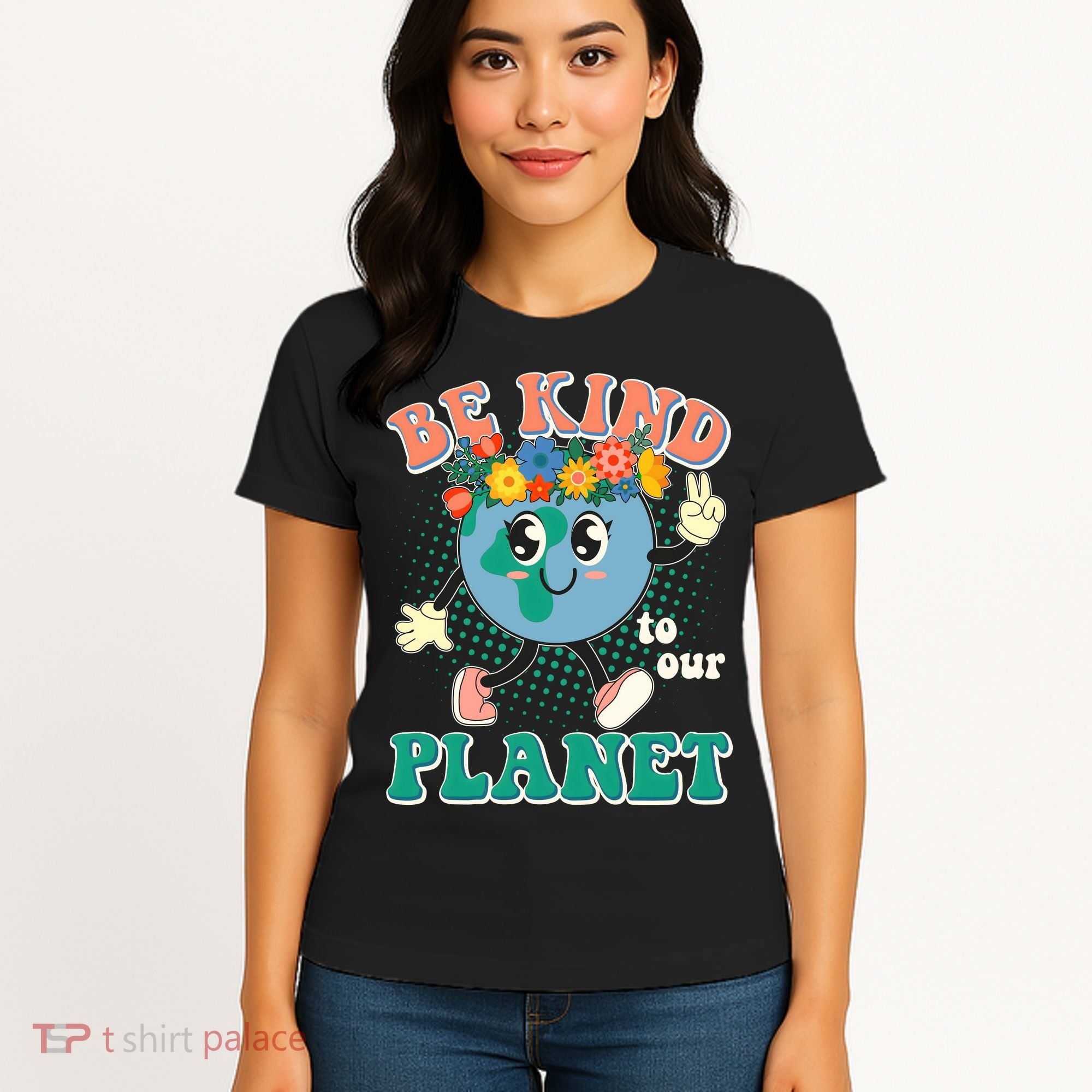 Be Kind To Our Planet Cute Retro Hippie Earth Women's T-Shirt