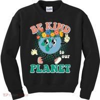 Be Kind To Our Planet Cute Retro Hippie Earth Kids Sweatshirt thumb 0