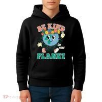 Be Kind To Our Planet Cute Retro Hippie Earth Kids Hoodie thumb 4