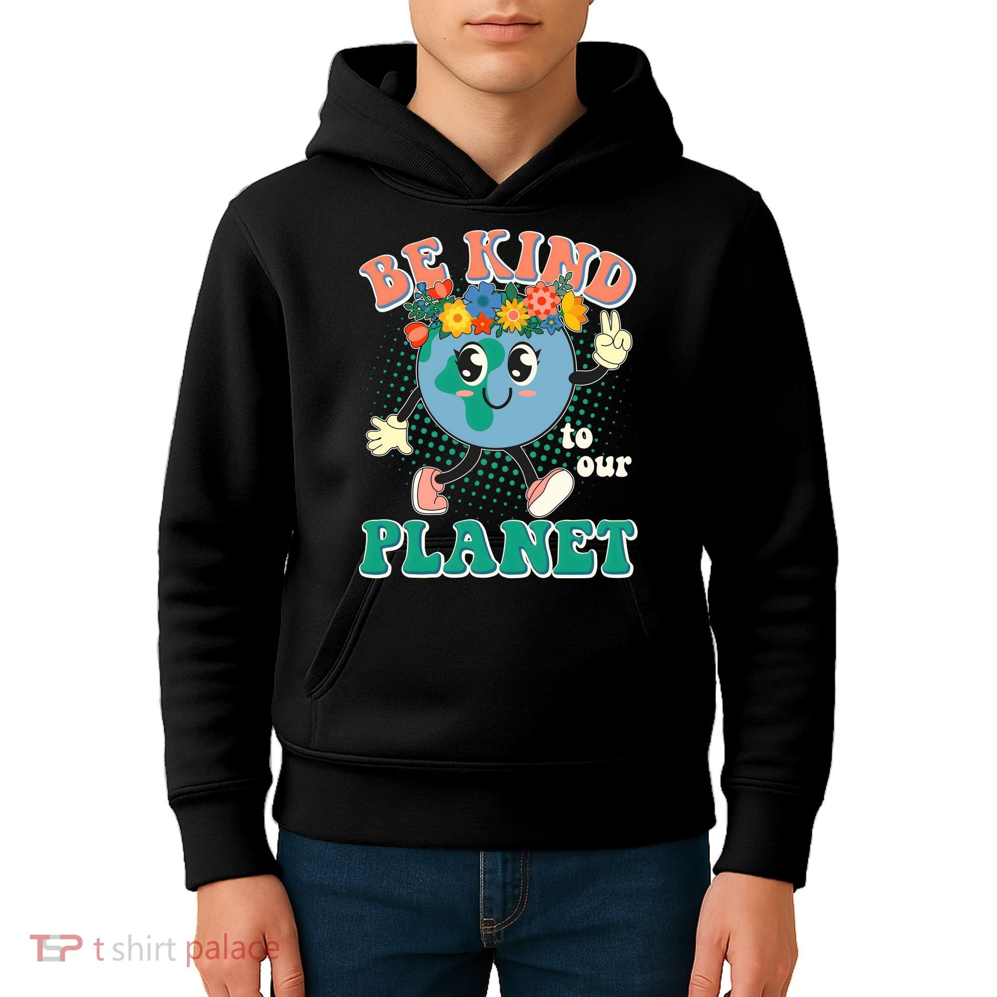 Be Kind To Our Planet Cute Retro Hippie Earth Kids Hoodie