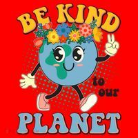 Be Kind To Our Planet Cute Retro Hippie Earth Santa Hat thumb 1