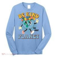 Be Kind To Our Planet Cute Retro Hippie Earth Long Sleeve Shirt thumb 0