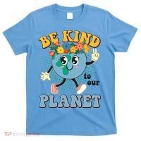 Be Kind To Our Planet Cute Retro Hippie Earth T-Shirt thumb 0