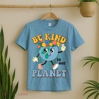 Be Kind To Our Planet Cute Retro Hippie Earth T-Shirt thumb 2
