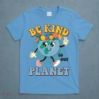 Be Kind To Our Planet Cute Retro Hippie Earth T-Shirt thumb 4