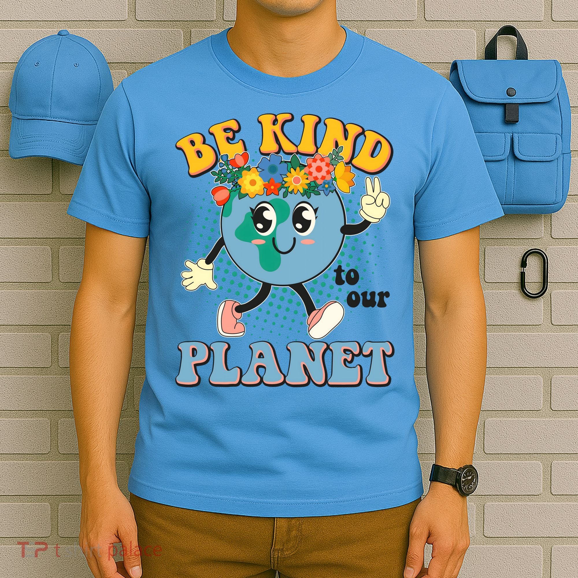 Be Kind To Our Planet Cute Retro Hippie Earth T-Shirt