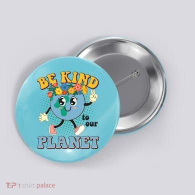 Be Kind To Our Planet Cute Retro Hippie Earth Button