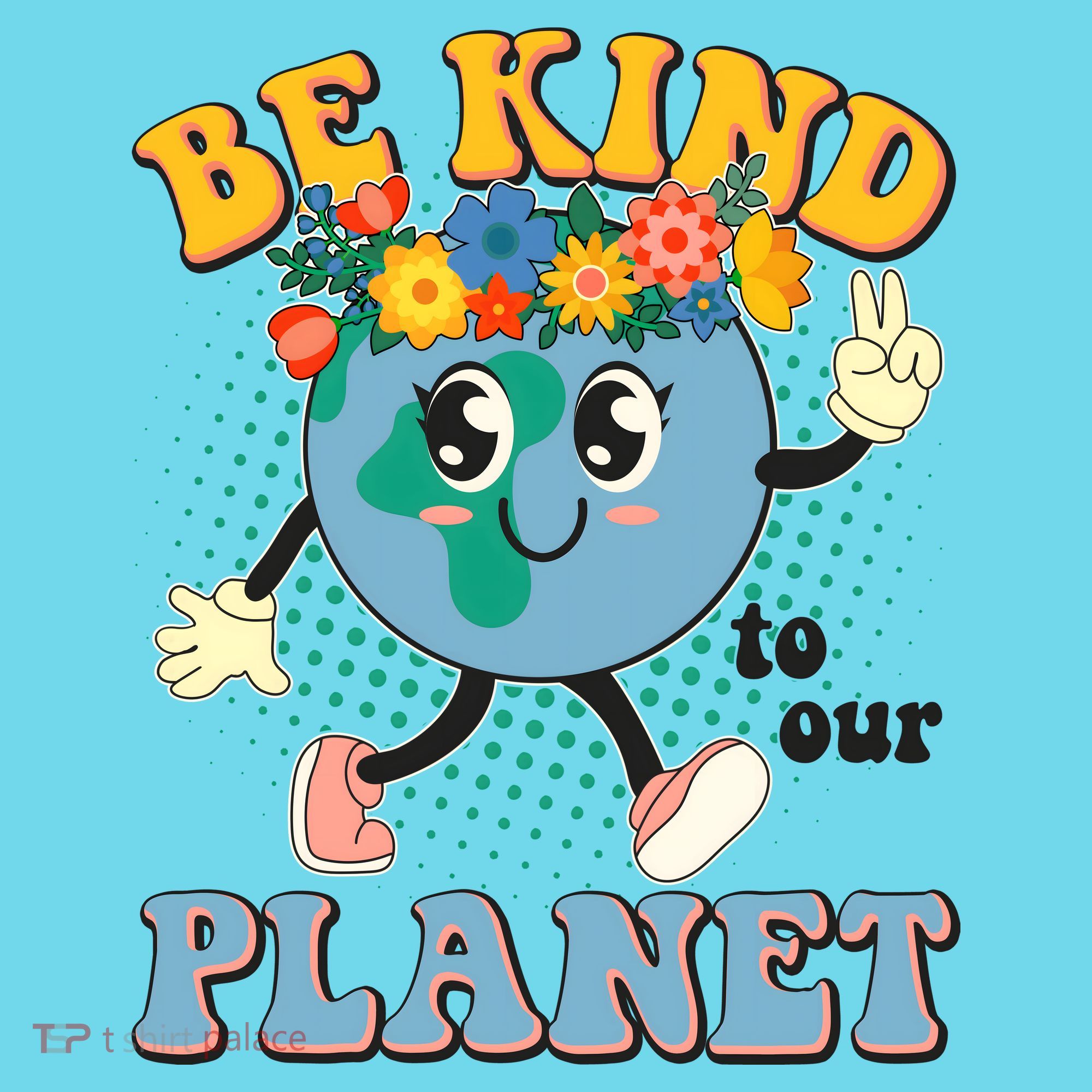 Be Kind To Our Planet Cute Retro Hippie Earth Button