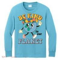 Be Kind To Our Planet Cute Retro Hippie Earth Kids Long Sleeve Shirt thumb 0