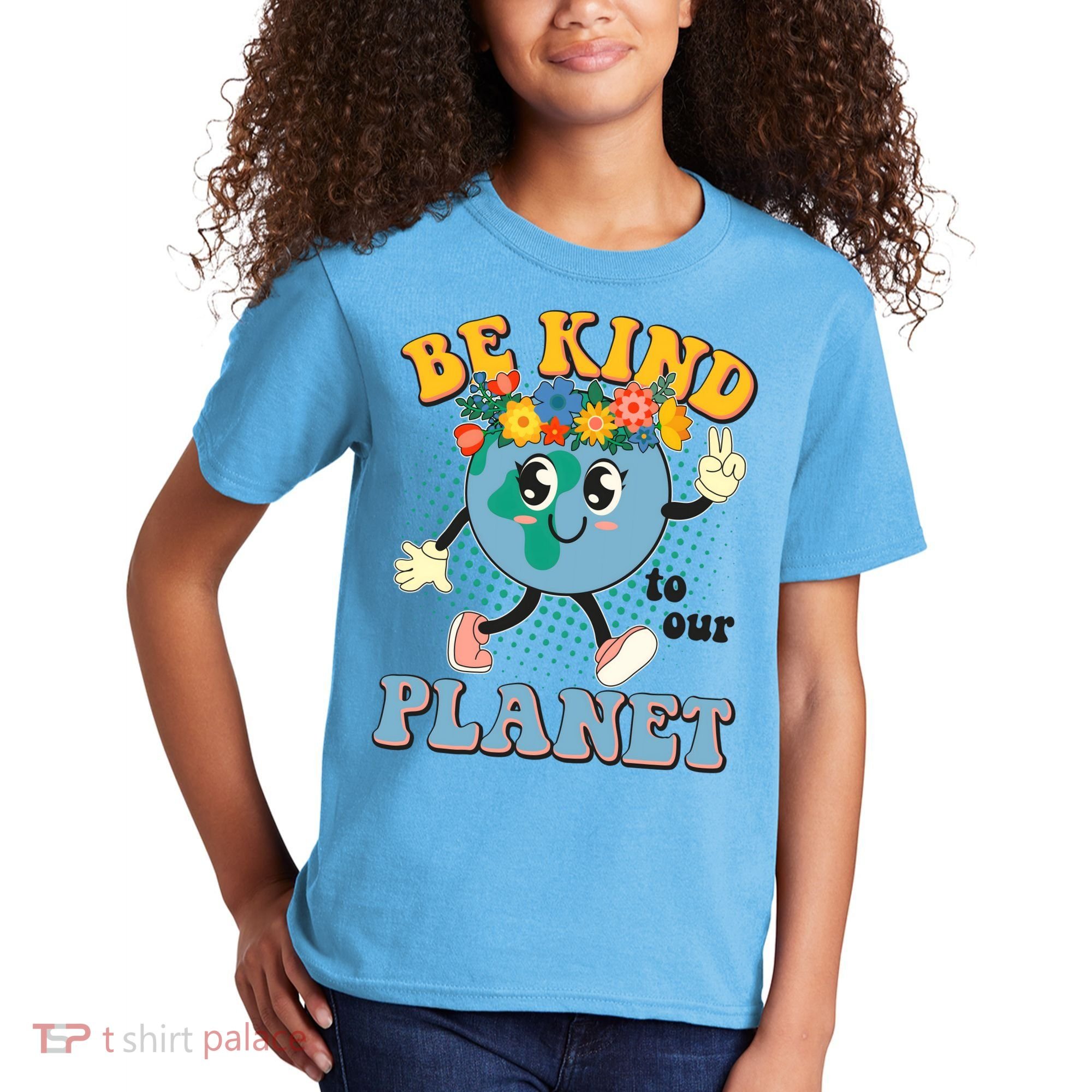 Be Kind To Our Planet Cute Retro Hippie Earth Kids T-Shirt