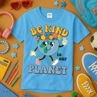 Be Kind To Our Planet Cute Retro Hippie Earth Kids T-Shirt thumb 3