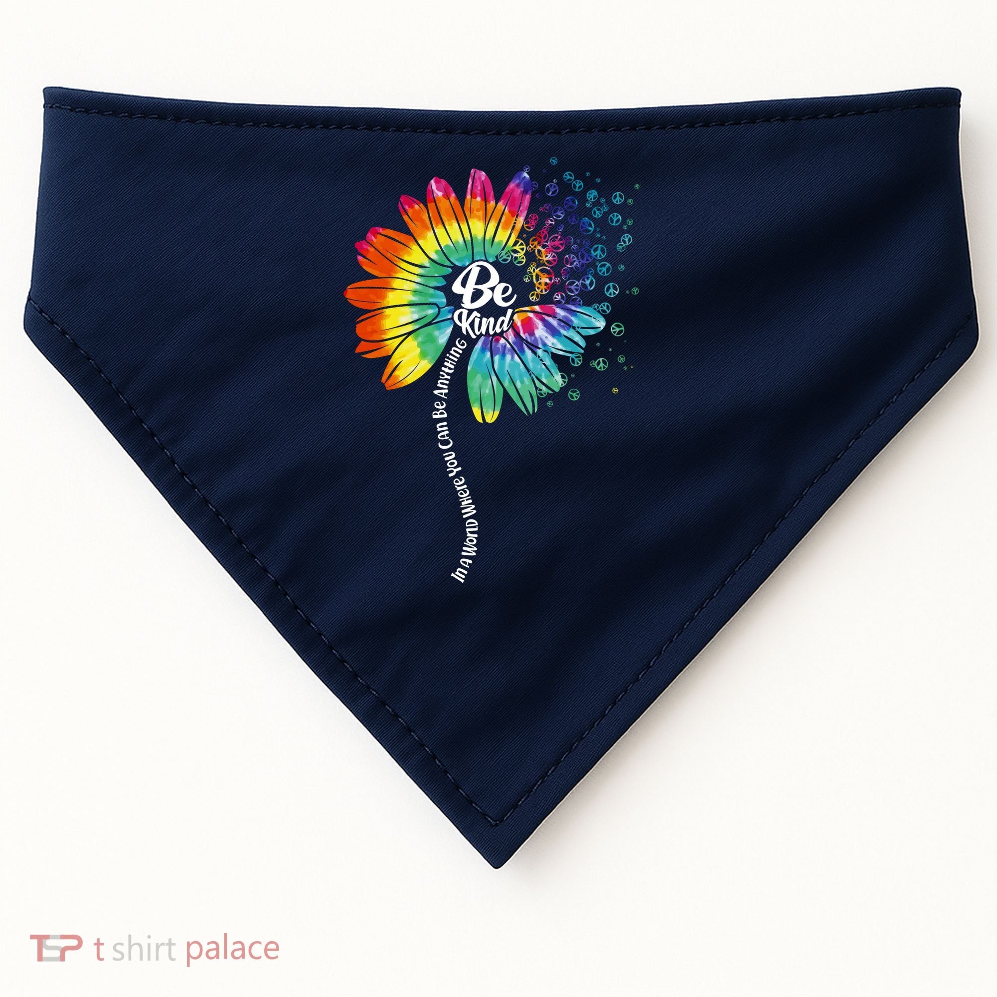 Be Kind Tie Dye Peace Flower USA-Made Doggie Bandana