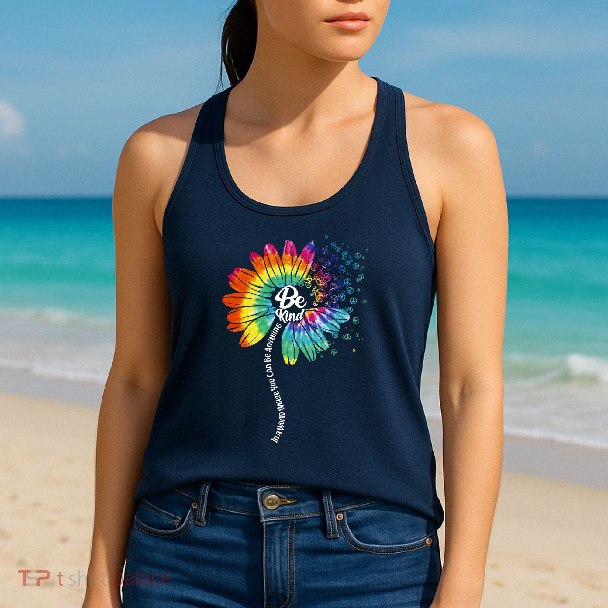 Be Kind Tie Dye Peace Flower Women's Tank Top