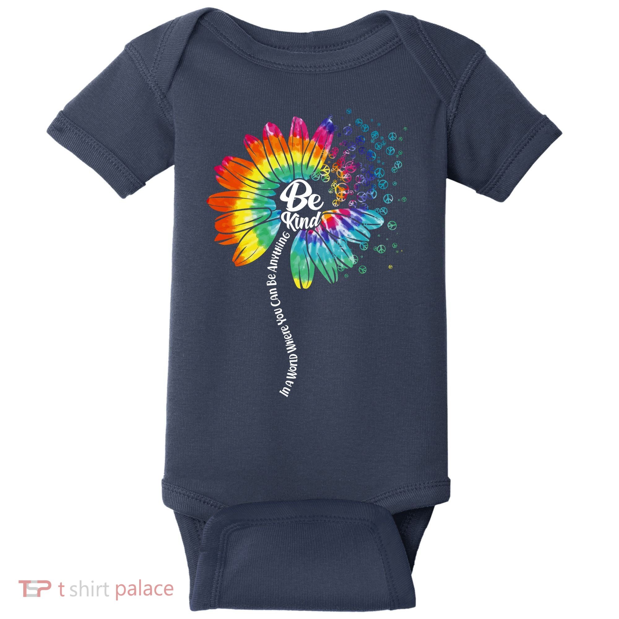 Be Kind Tie Dye Peace Flower Baby Bodysuit