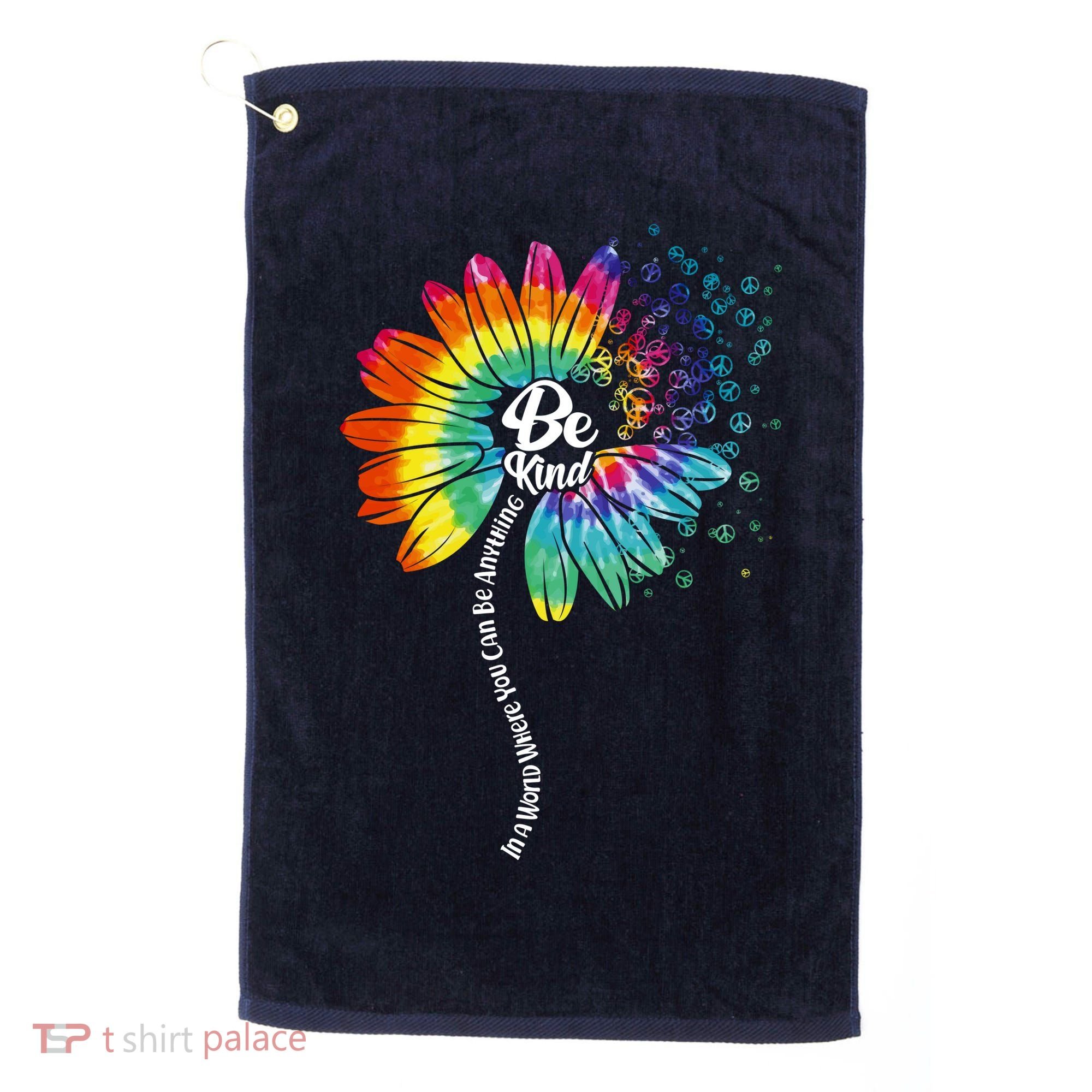 Be Kind Tie Dye Peace Flower Golf Towel
