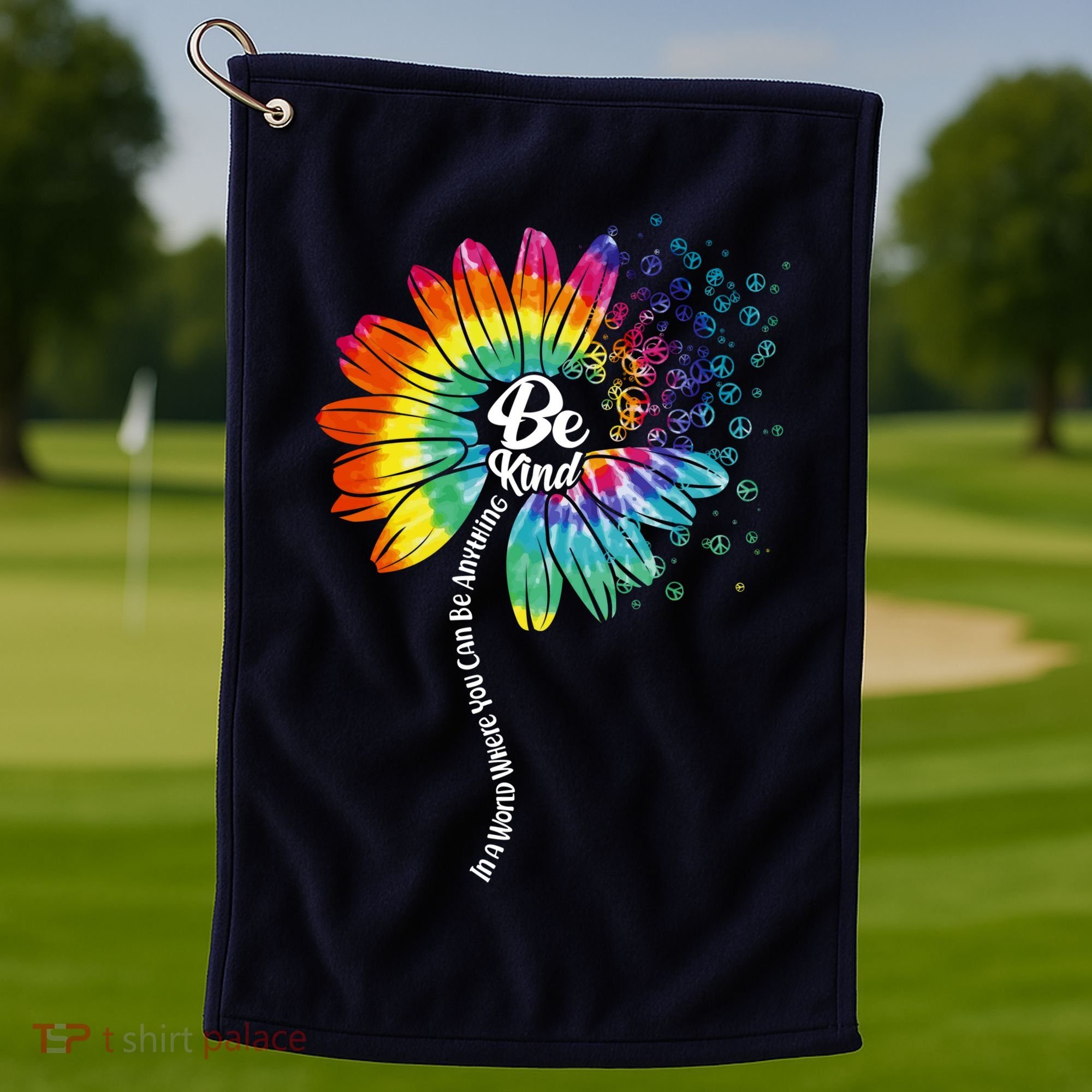 Be Kind Tie Dye Peace Flower Golf Towel