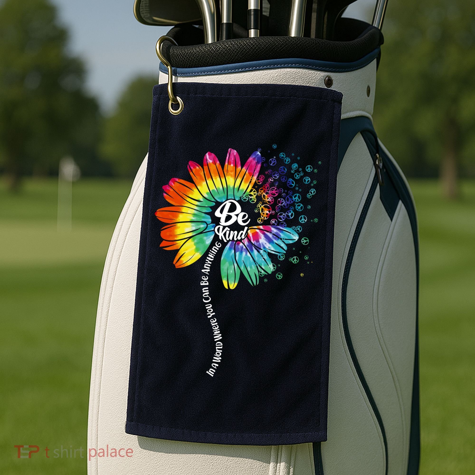Be Kind Tie Dye Peace Flower Golf Towel