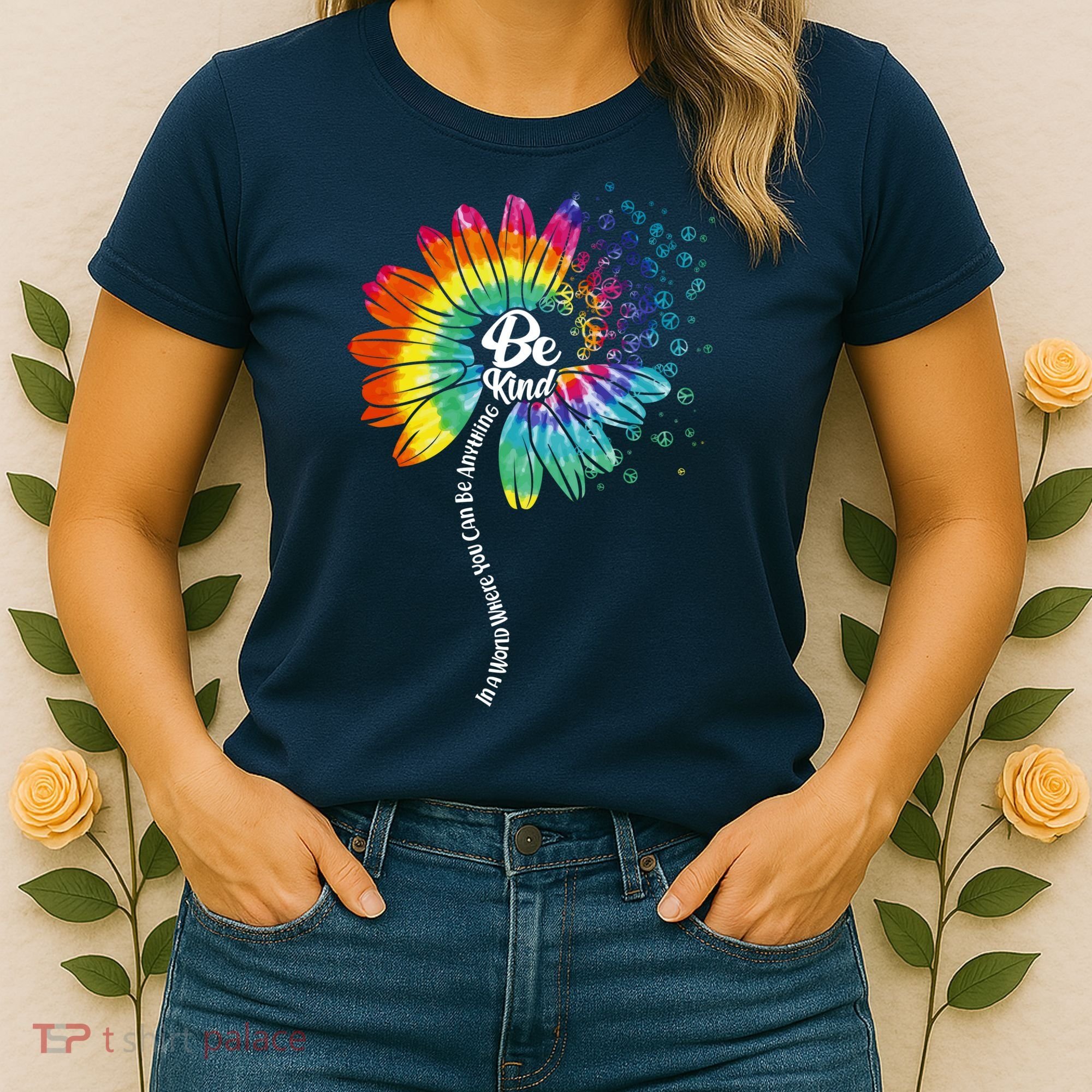 Be Kind Tie Dye Peace Flower Women's T-Shirt
