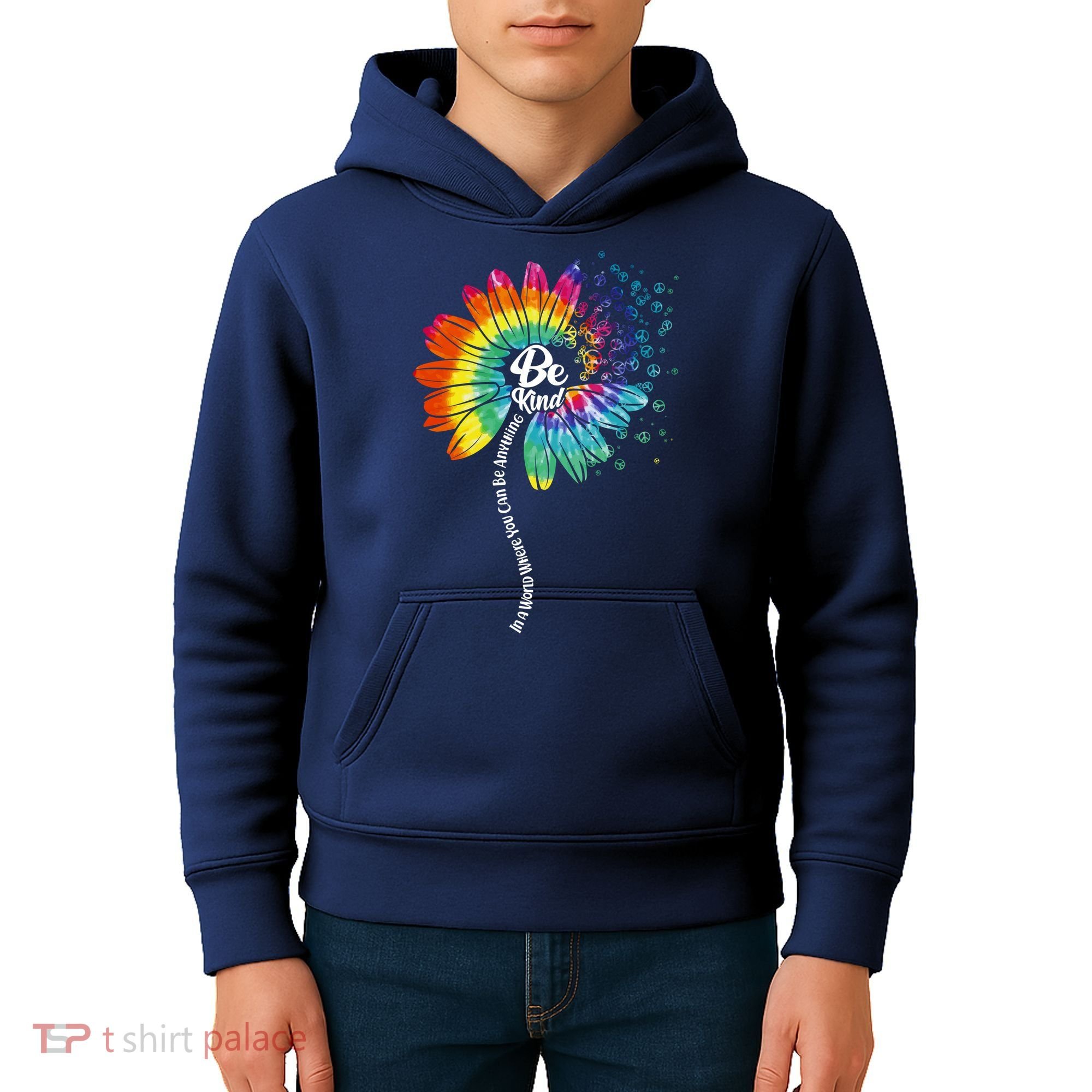 Be Kind Tie Dye Peace Flower Kids Hoodie