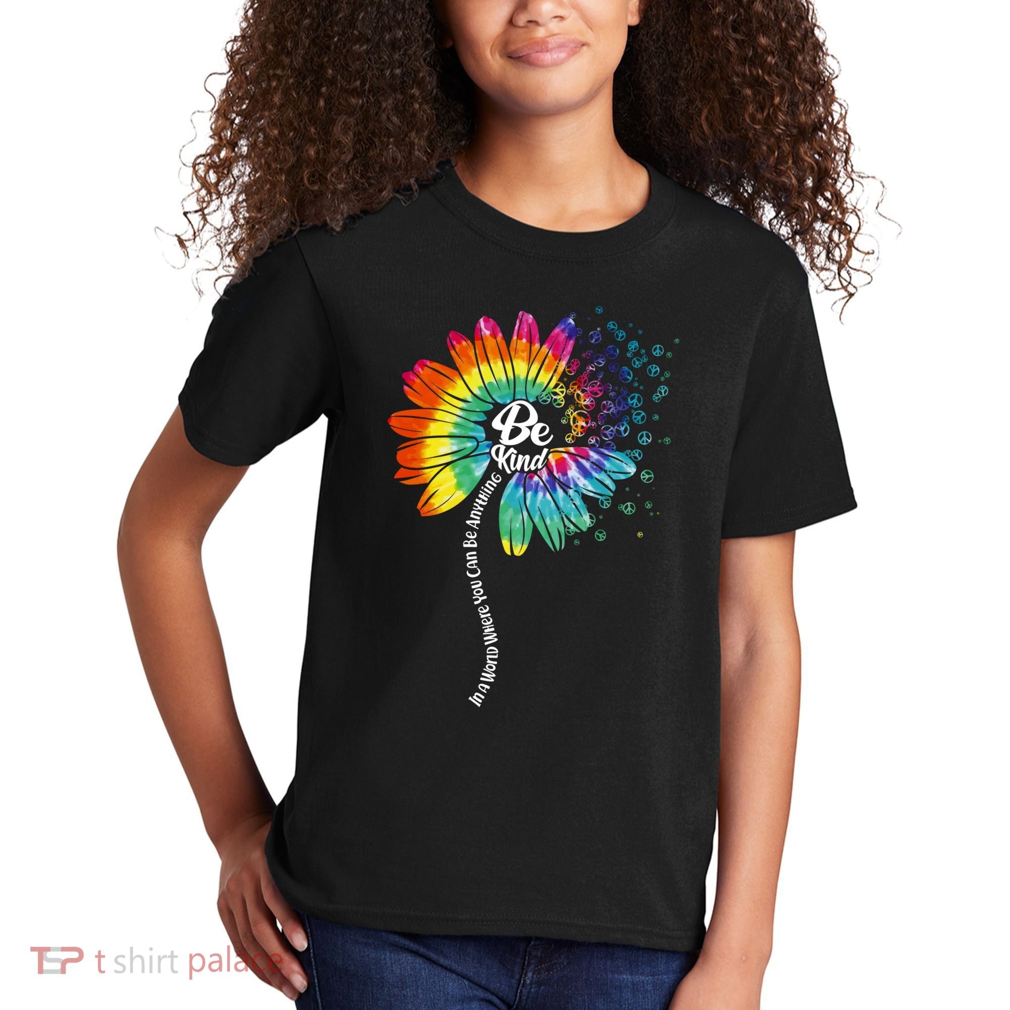 Be Kind Tie Dye Peace Flower Kids T-Shirt