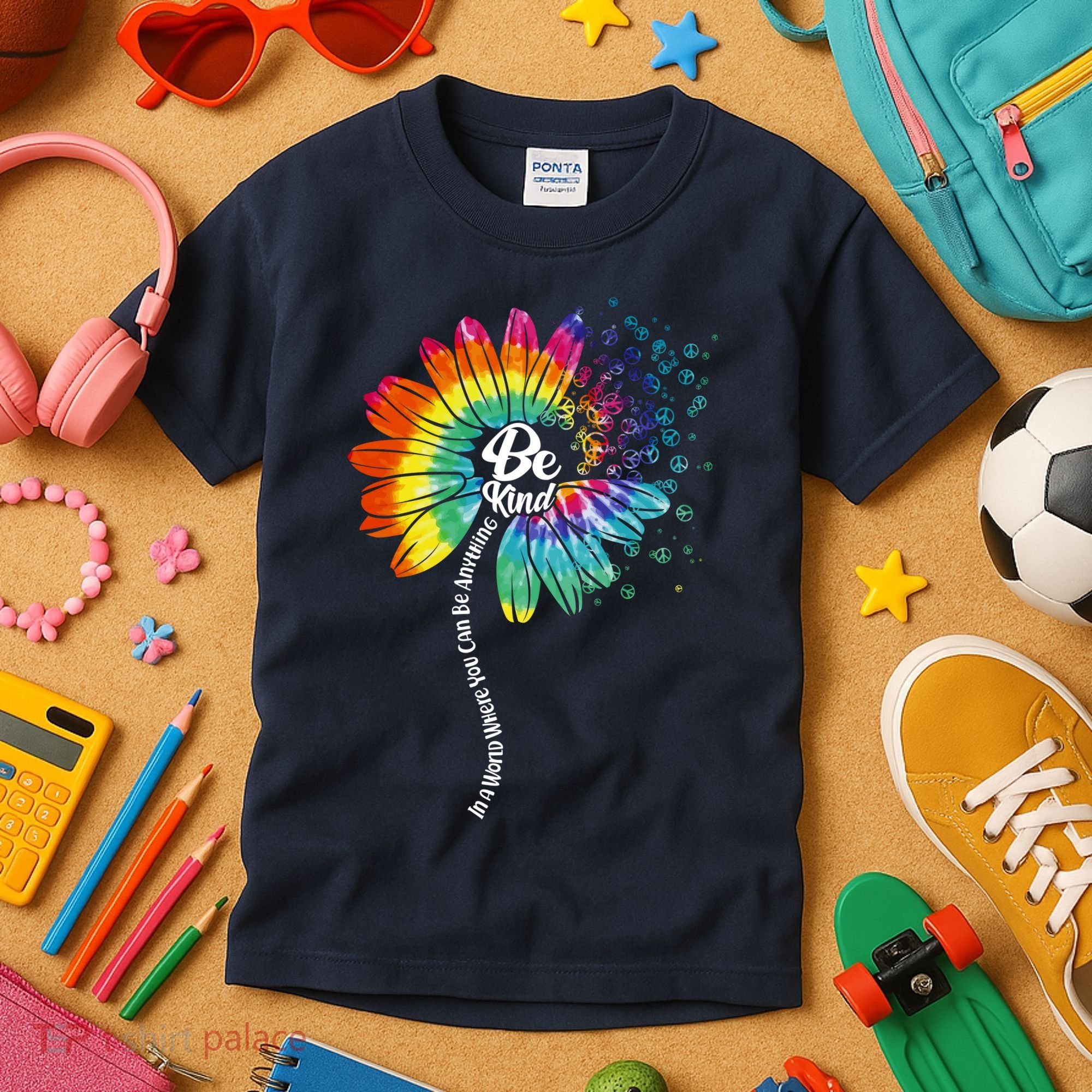 Be Kind Tie Dye Peace Flower Kids T-Shirt