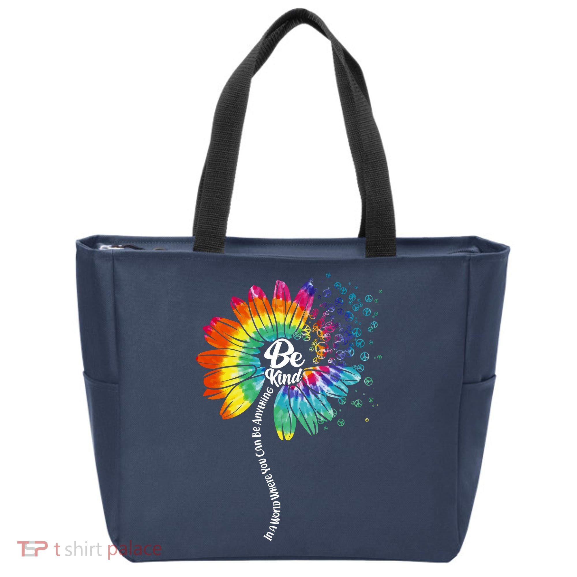 Be Kind Tie Dye Peace Flower Tote Bag