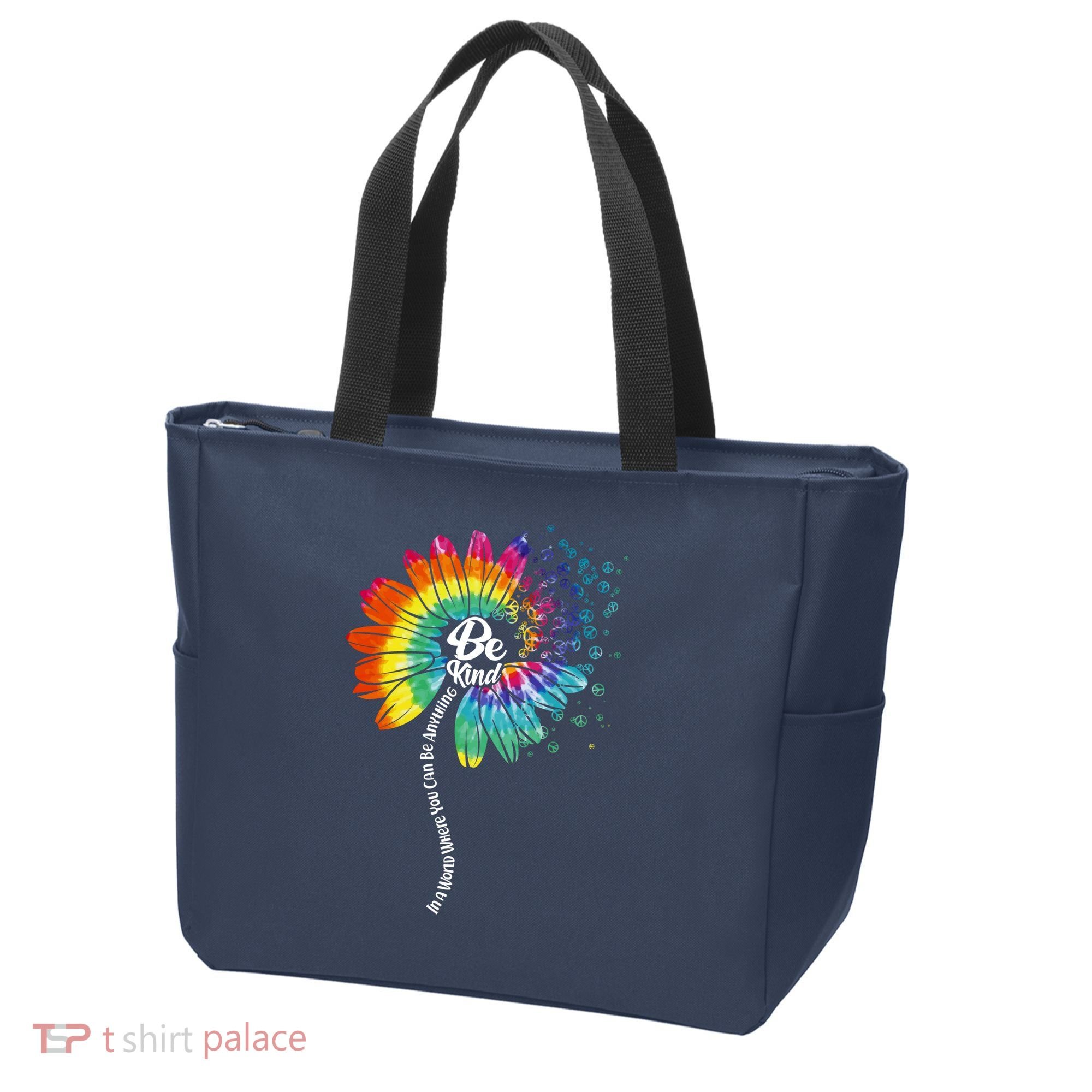 Be Kind Tie Dye Peace Flower Tote Bag