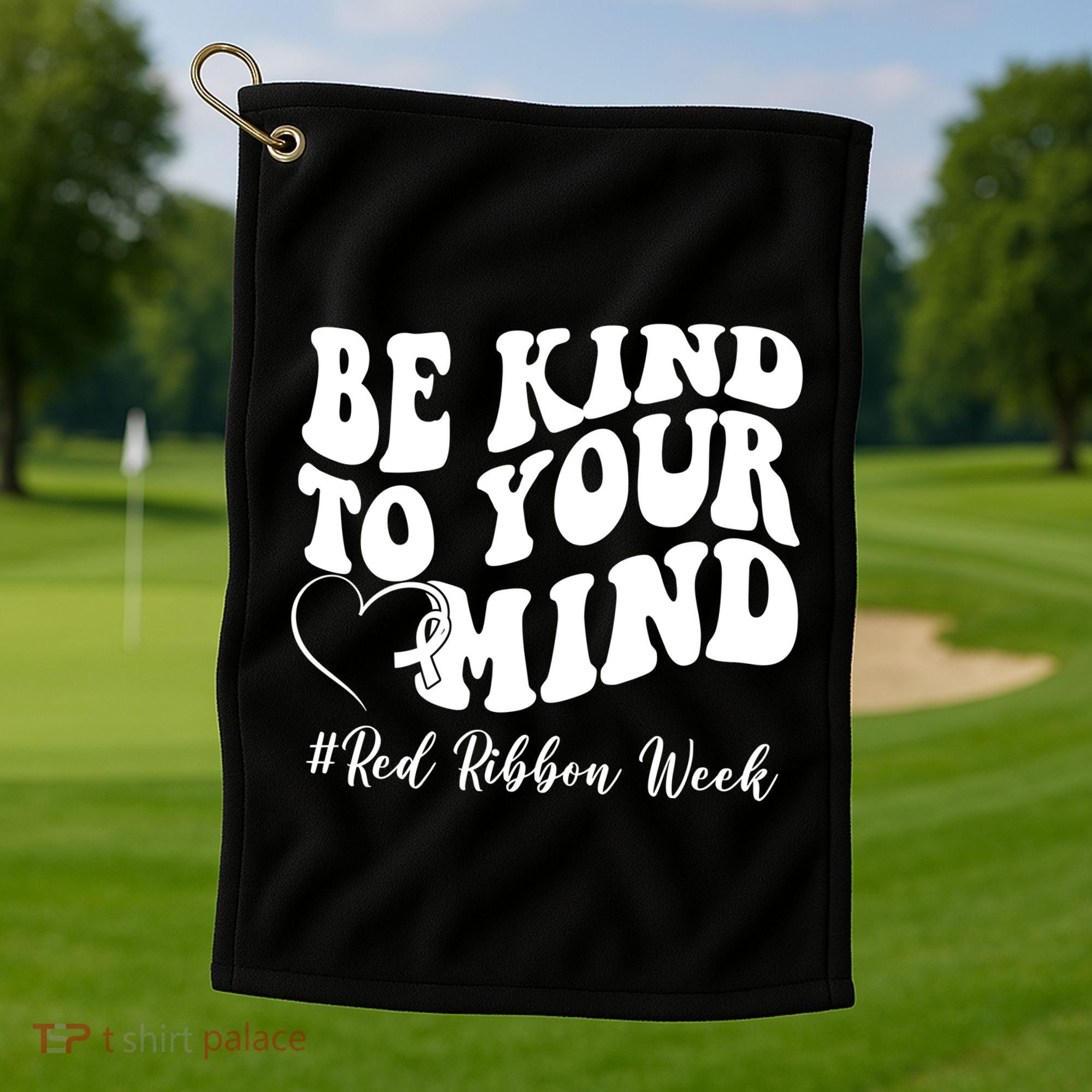 Be Kind To Your Mind Red Ribbon Week Groovy Golf Towel
