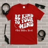 Be Kind To Your Mind Red Ribbon Week Groovy T-Shirt thumb 5