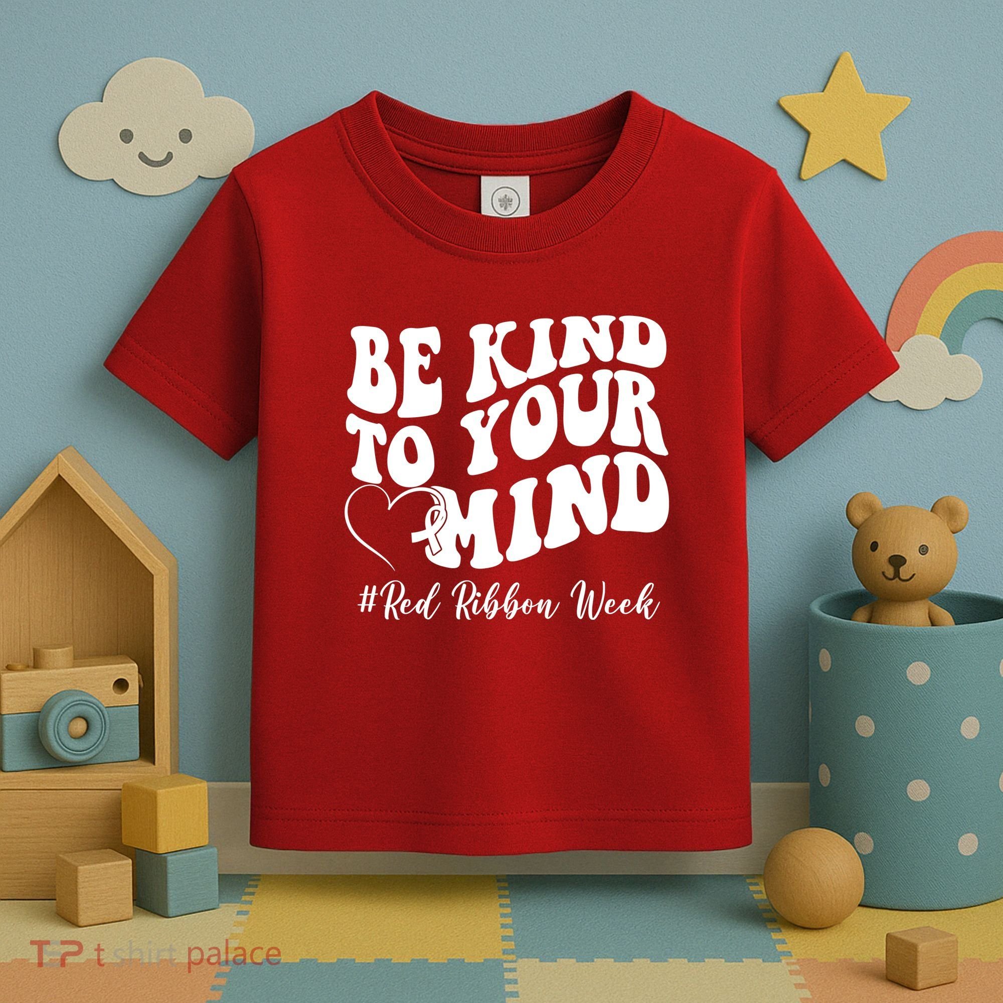 Be Kind To Your Mind Red Ribbon Week Groovy Toddler T-Shirt