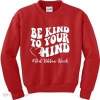 Be Kind To Your Mind Red Ribbon Week Groovy Kids Sweatshirt thumb 0